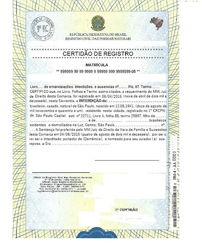 Certidão de Interdição, Tutela e Curatela
