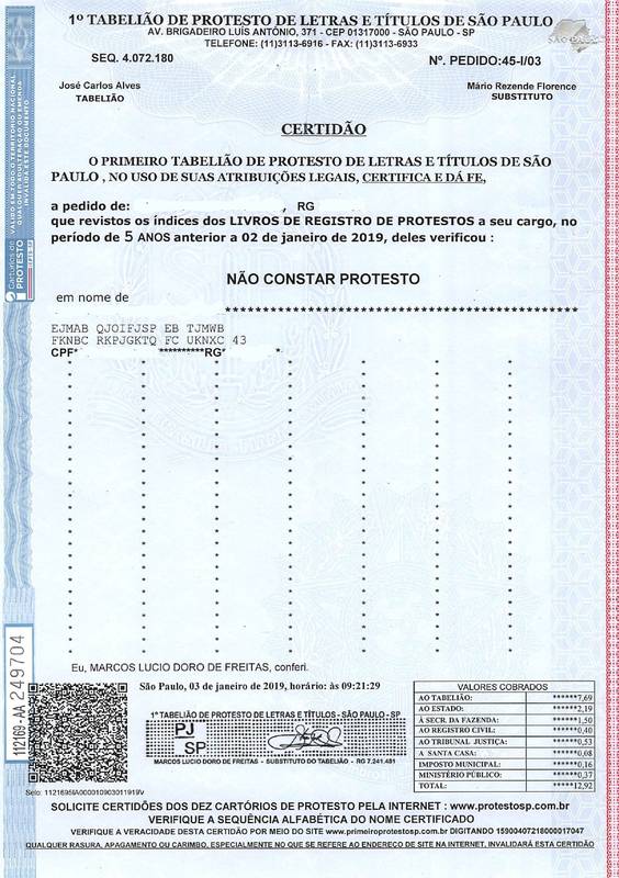 Certidão de Protesto Digital (5 anos)